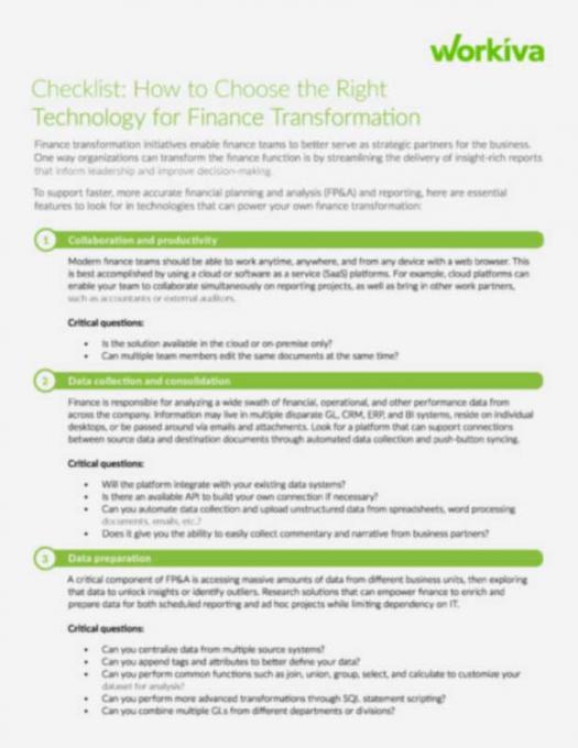 Checklist: How to Choose the Right Technology for Finance Transformation