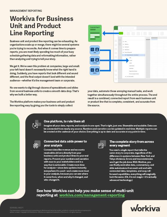 Workiva for Business Unit and Product Line Reporting Datasheet