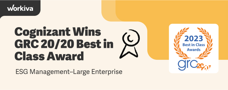 Cognizant wins GRC 20/20 Best in Class Award for ESG Management - Large Enterprise