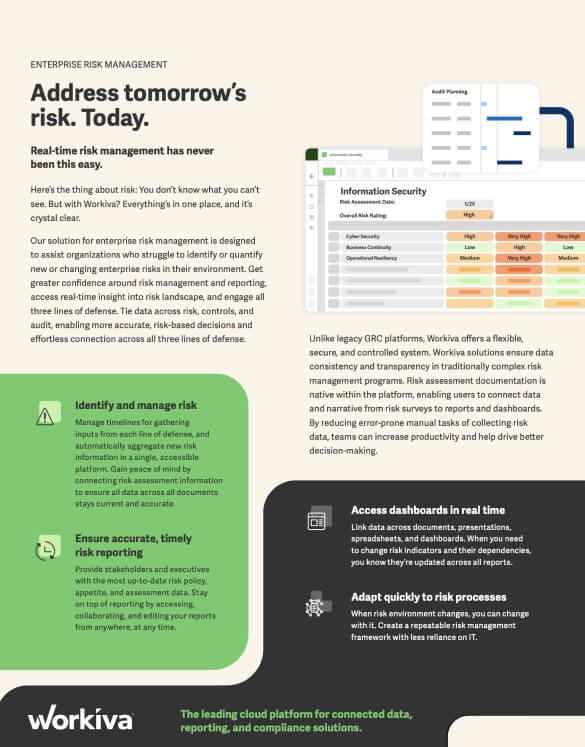 Workiva for Enterprise Risk Management Datasheet