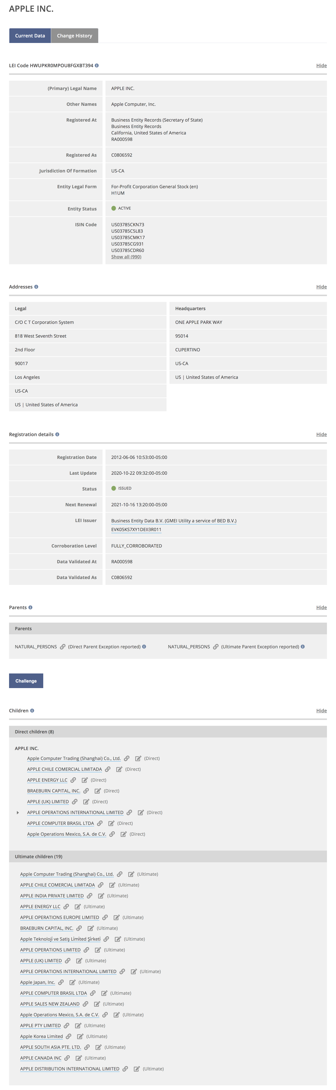 Example of Apple Legal Entity Identifier